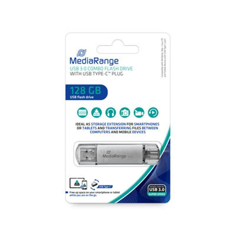 Флеш пам `ять USB3.0 128GB Type-C MediaRange Silver (MR938) (UA)