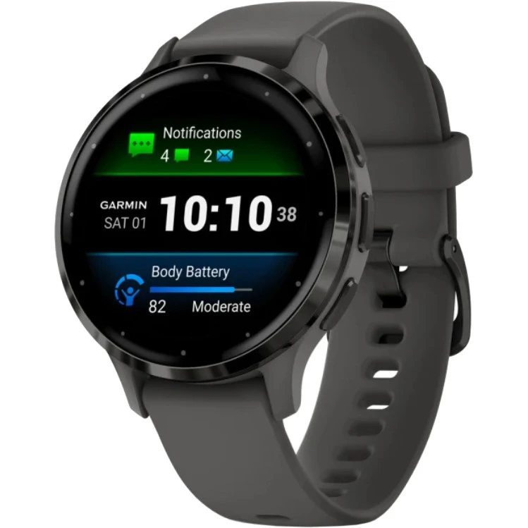 Garmin Venu 3S Slate S. Steel Bezel w. Pebble Gray Case and S. Band (010-02785-00)
