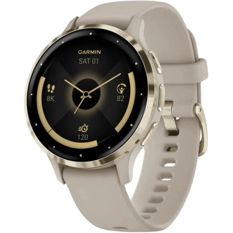 Garmin Venu 3S Soft Gold Stainless Steel Bezel with French Gray Case and Sport Band (010-02785-02/52)