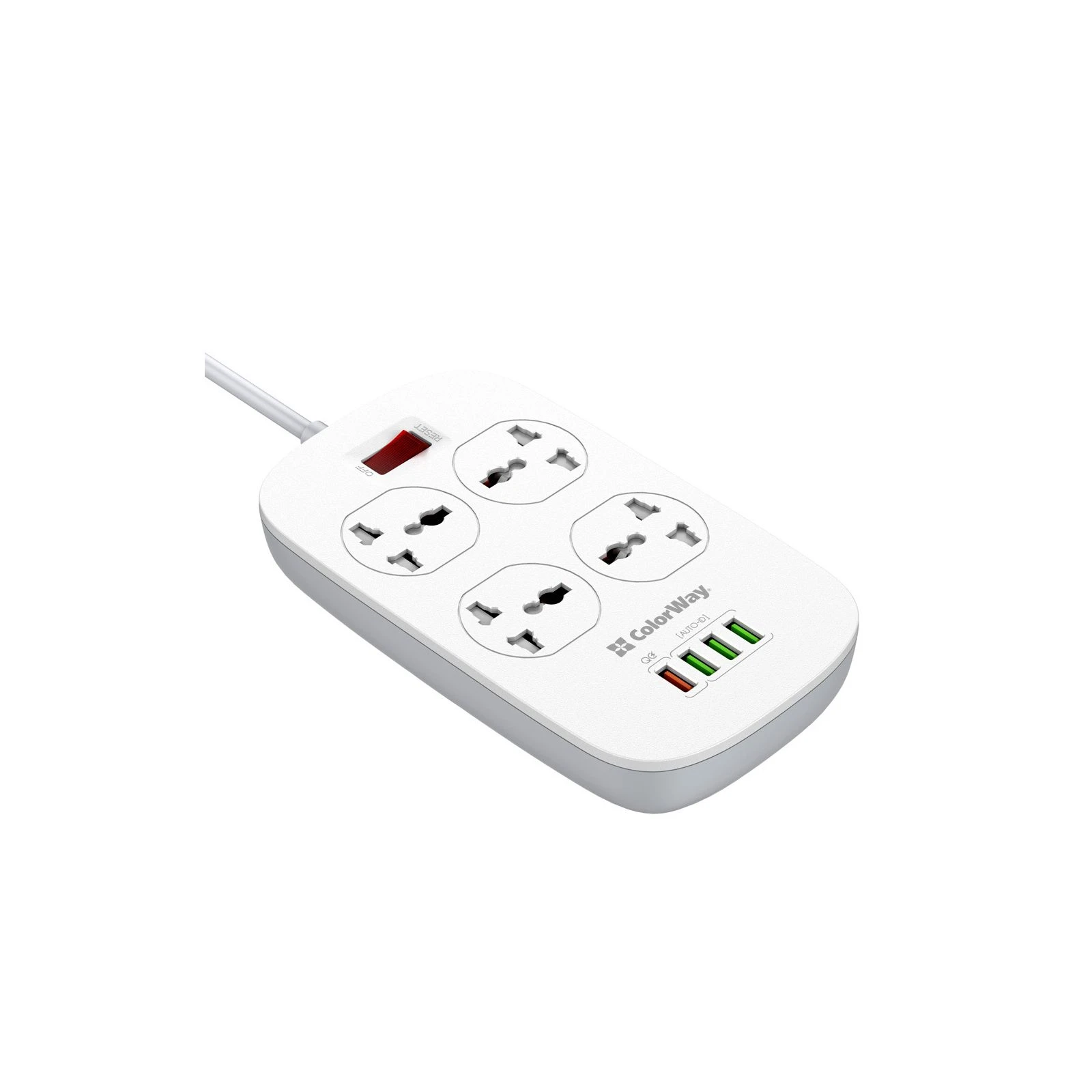 Мережевий фільтр ColorWay 4 розетки/4USB White 1.8м (1QC3.0 + 3 AUTO ID) (CW-CHU44QW) (UA)