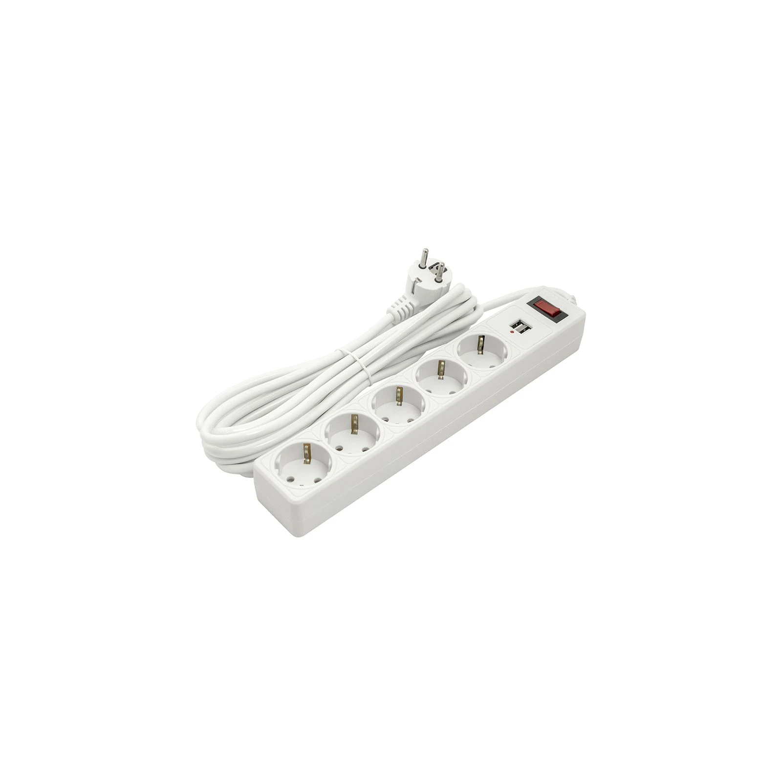 Мережевий фільтр PowerPlant 5м, 5 розеток, USB 2.1A (JY-1056U/5) (PPSA10M50S5U) (UA)