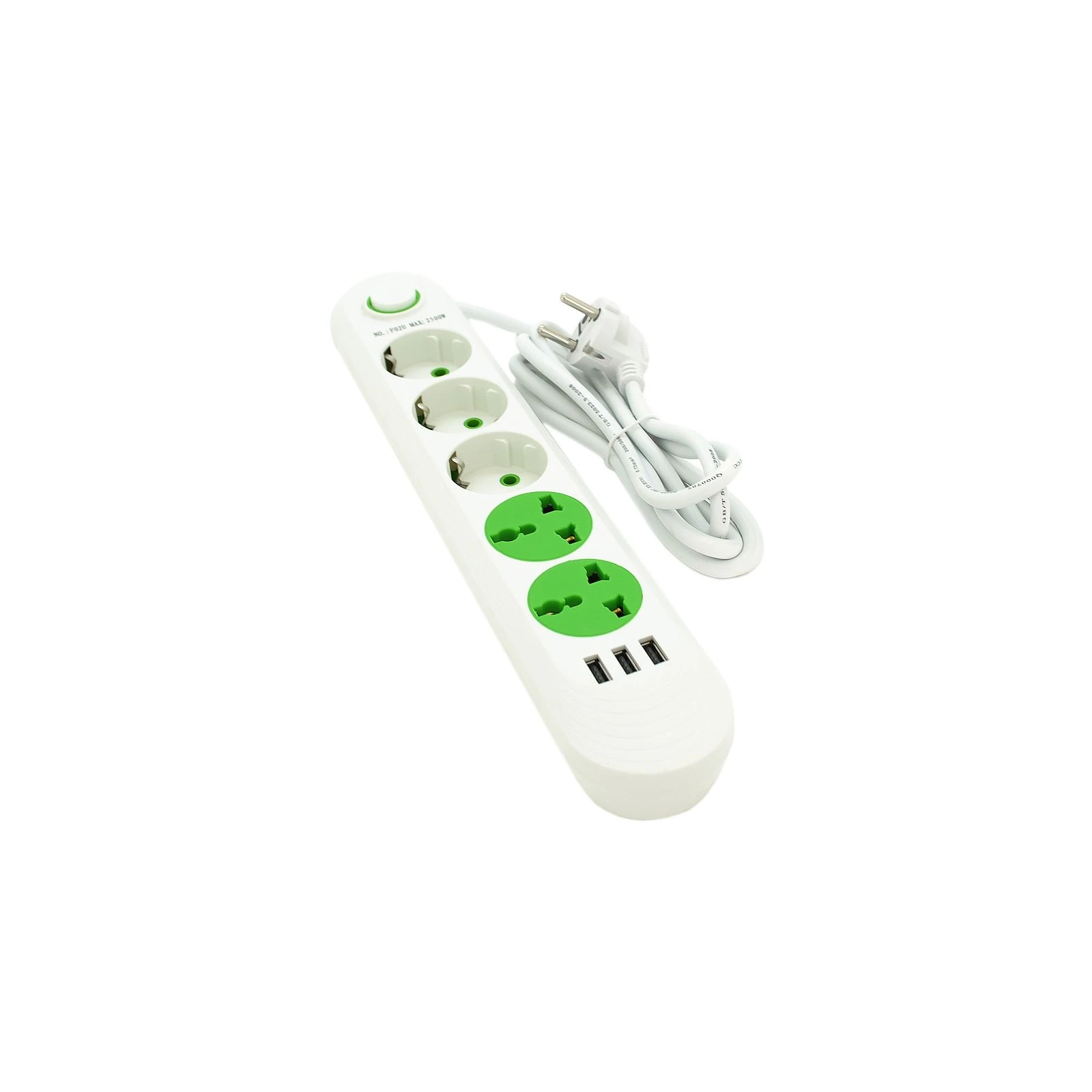 Сетевой фильтр Voltronic F02U, 3роз EU + 2роз Universal, 3*USB White (F02U-White) (UA)