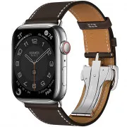 Apple Watch Hermès Series 9 GPS + Cellular, 45mm Silver Stainless Steel Case with Ebene Deployment Buckle (MRQP3 / H074198CJ46)