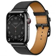 Apple Watch Hermès Series 9 GPS + Cellular, 45mm Black Stainless Steel Case with Noir Simple Tour (MRQQ3 / H078741CZ89)