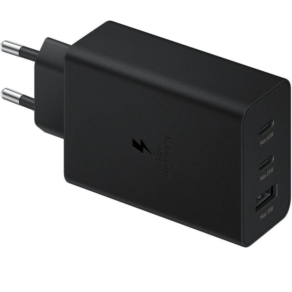 Samsung 65W Power Adapter Trio (2 Type-C + USB) w/o cable Black (EP-T6530NBEGEU)