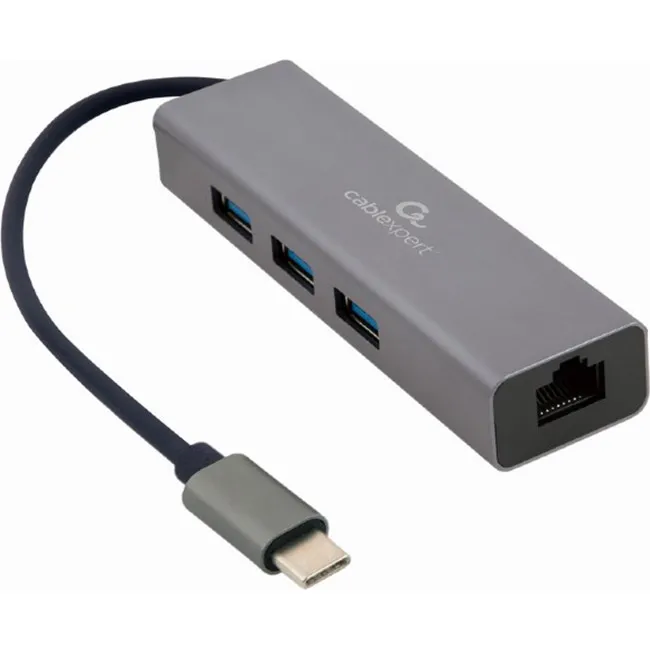 Концентратор Cablexpert Type-С to Gigabit Ethernet, 3 Ports USB 3.1 Gen1 (5 Gbps) (A-CMU3-LAN-01)