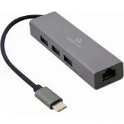 Концентратор Cablexpert Type-С to Gigabit Ethernet, 3 Ports USB 3.1 Gen1 (5 Gbps) (A-CMU3-LAN-01)