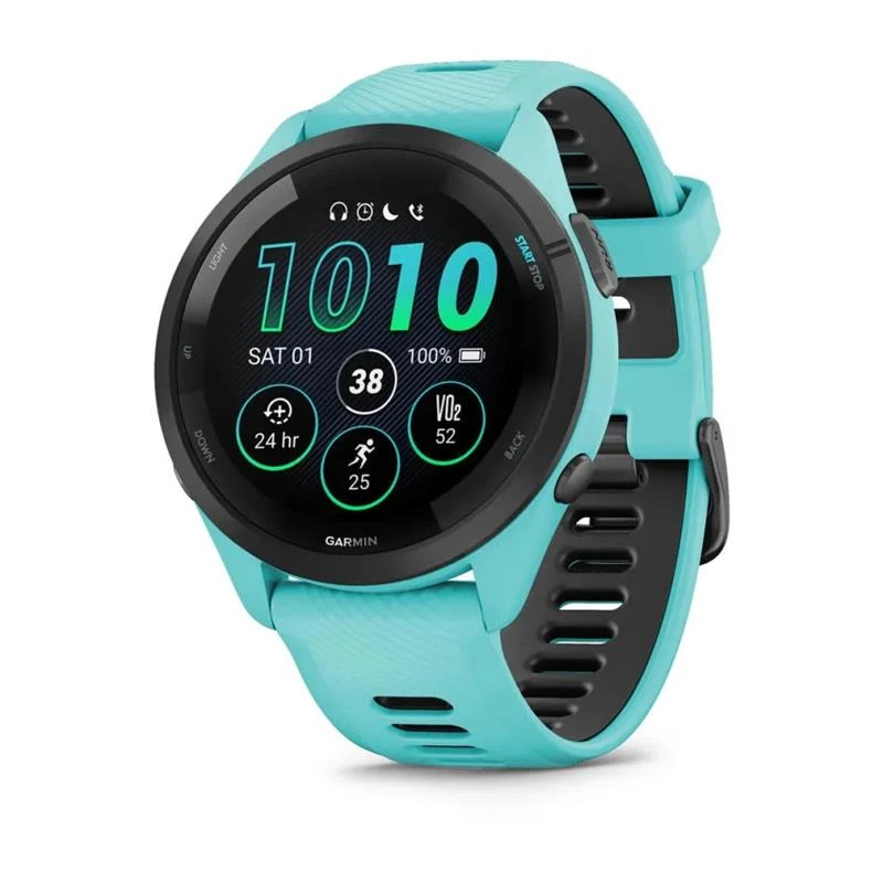Garmin Forerunner 265 Black Bezel with Aqua Case and Aqua/Black Silicone Band (010-02810-52)