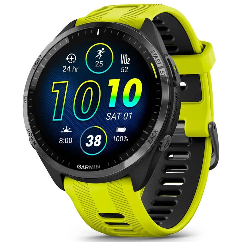 Garmin Forerunner 965 Carbon Gray DLC Titanium Bezel with Black Case and Amp Yellow/Black Silicone Band (010-02809-82)