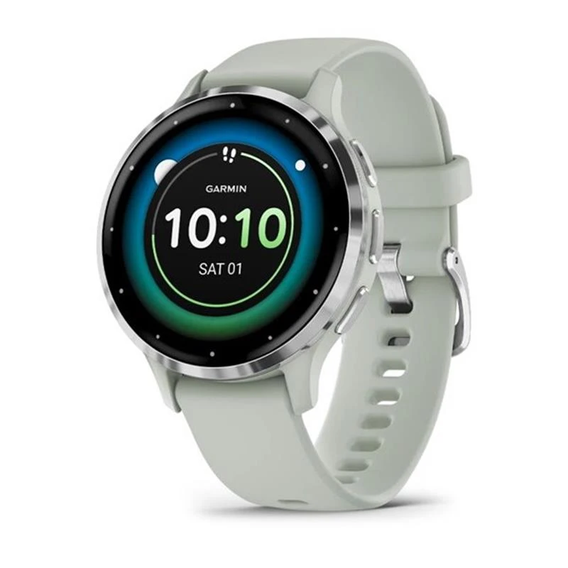 Garmin Venu 3s Silver Stainless Steel Bezel with Sage Gray Case and Silicone Band (010-02785-51)