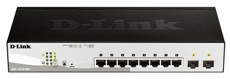 D-Link Комутатор DGS-1210-08P/E 8x1GE PoE, 2xSFP (UA)