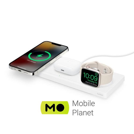 Belkin BOOST CHARGE PRO 3-in-1 Wireless Charging Pad with MagSafe White (HPU82, WIZ016vfWH)