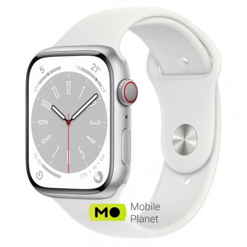 Apple Watch Series 8 GPS + Cellular 45mm Silver Aluminum Case with White Sport Band M/L (MP4W3)