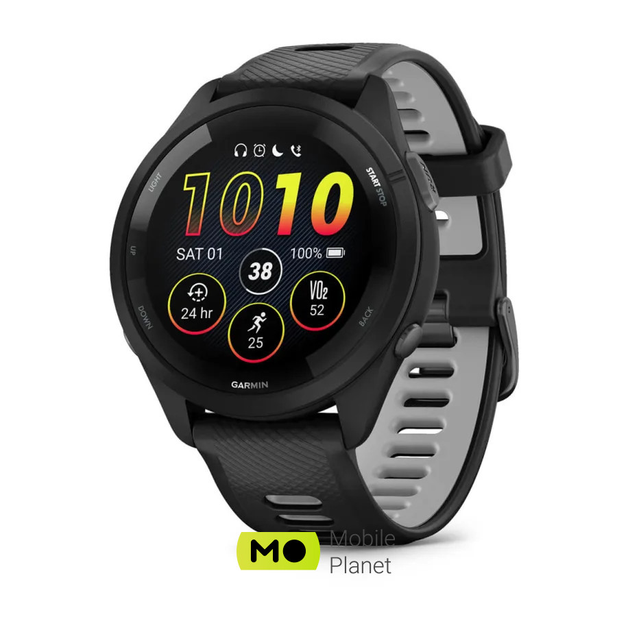 Garmin Forerunner 265 Black Bezel and Case w. Black/Powder Gray Silicone Band (010-02810-00/10/50)