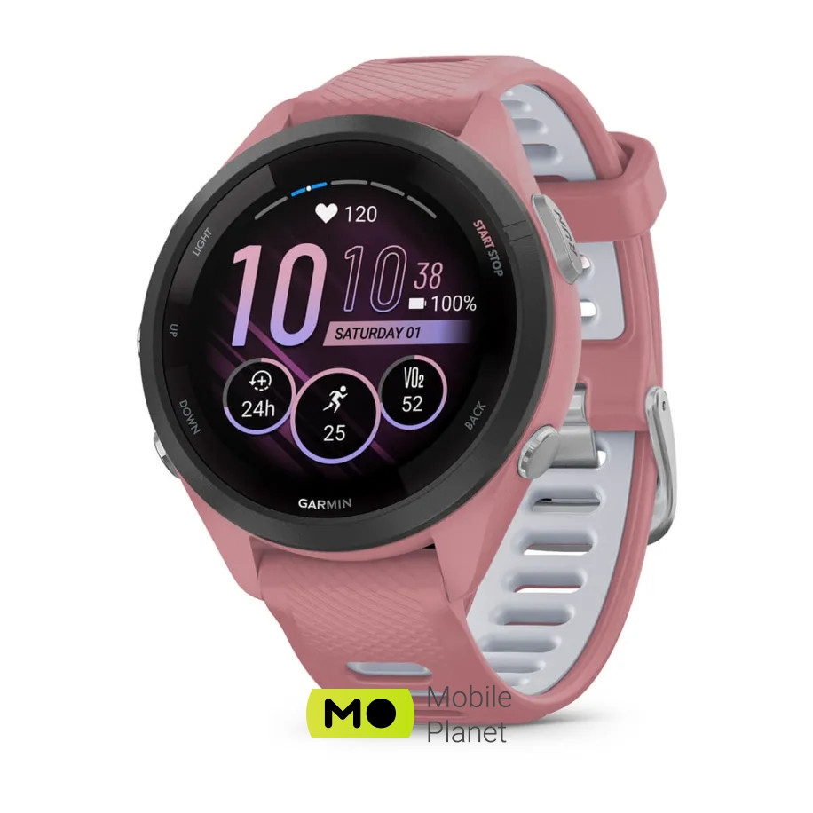 Garmin Forerunner 265S Black Bezel w. Light Pink Case and Light Pink/Whitestone S. Band (010-02810-05/15/55)