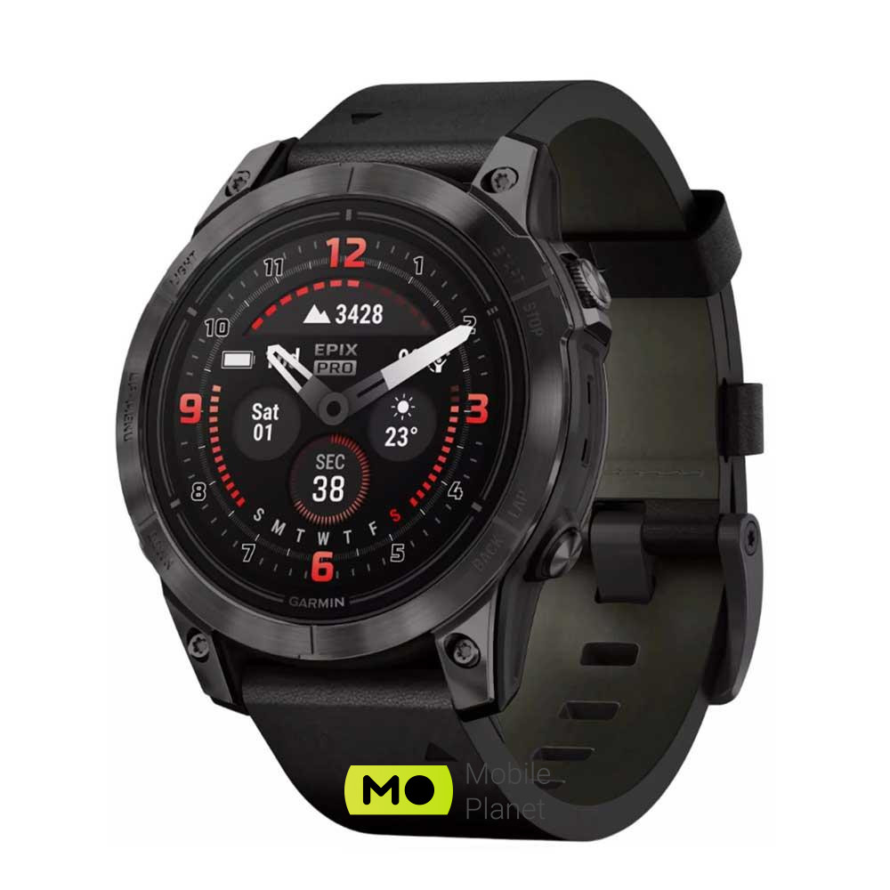 Garmin Epix Pro Gen 2 Sapphire 47mm Carbon G. DLC Tit. with B. Leather Band (010-02803-30)