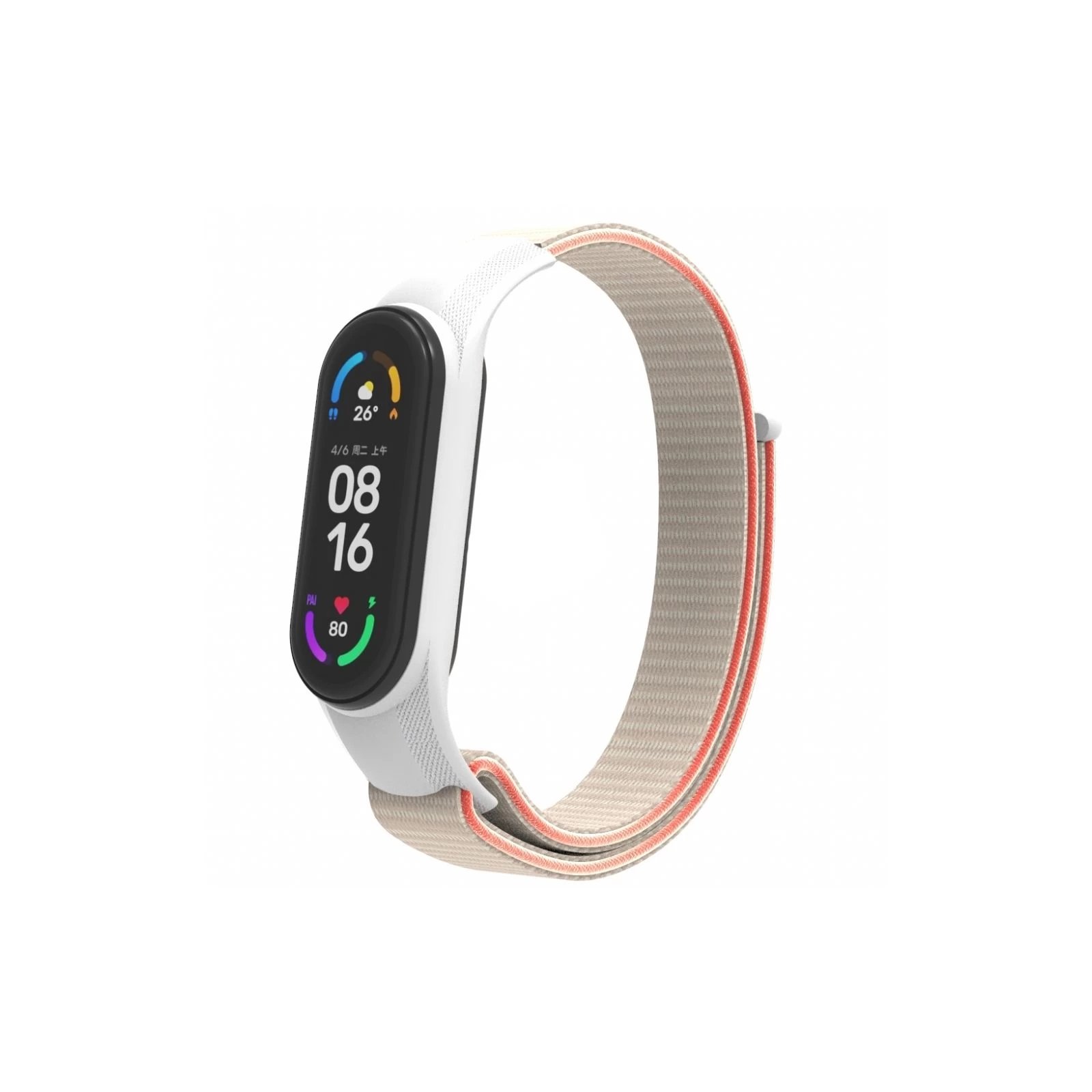 Ремінець для фітнес браслета Armorstandart нейлоновий для Xiaomi Mi Band 7/6/5/4 White/Red (ARM67846) (UA)