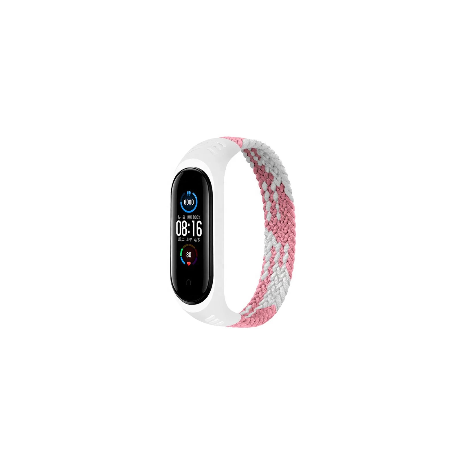 Ремінець для фітнес браслета BeCover Elastic Nylon Style для Xiaomi Mi Smart Band 5/6 (Size M) Pink-White (706153) (UA)