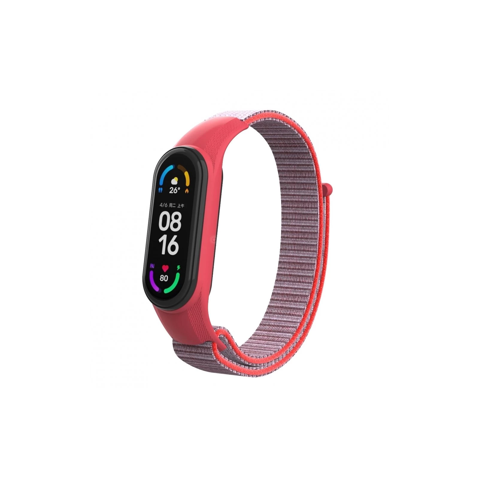 Ремінець для фітнес браслета Armorstandart нейлоновий для Xiaomi Mi Band 7/6/5/4 Grey/Red (ARM67853) (UA)