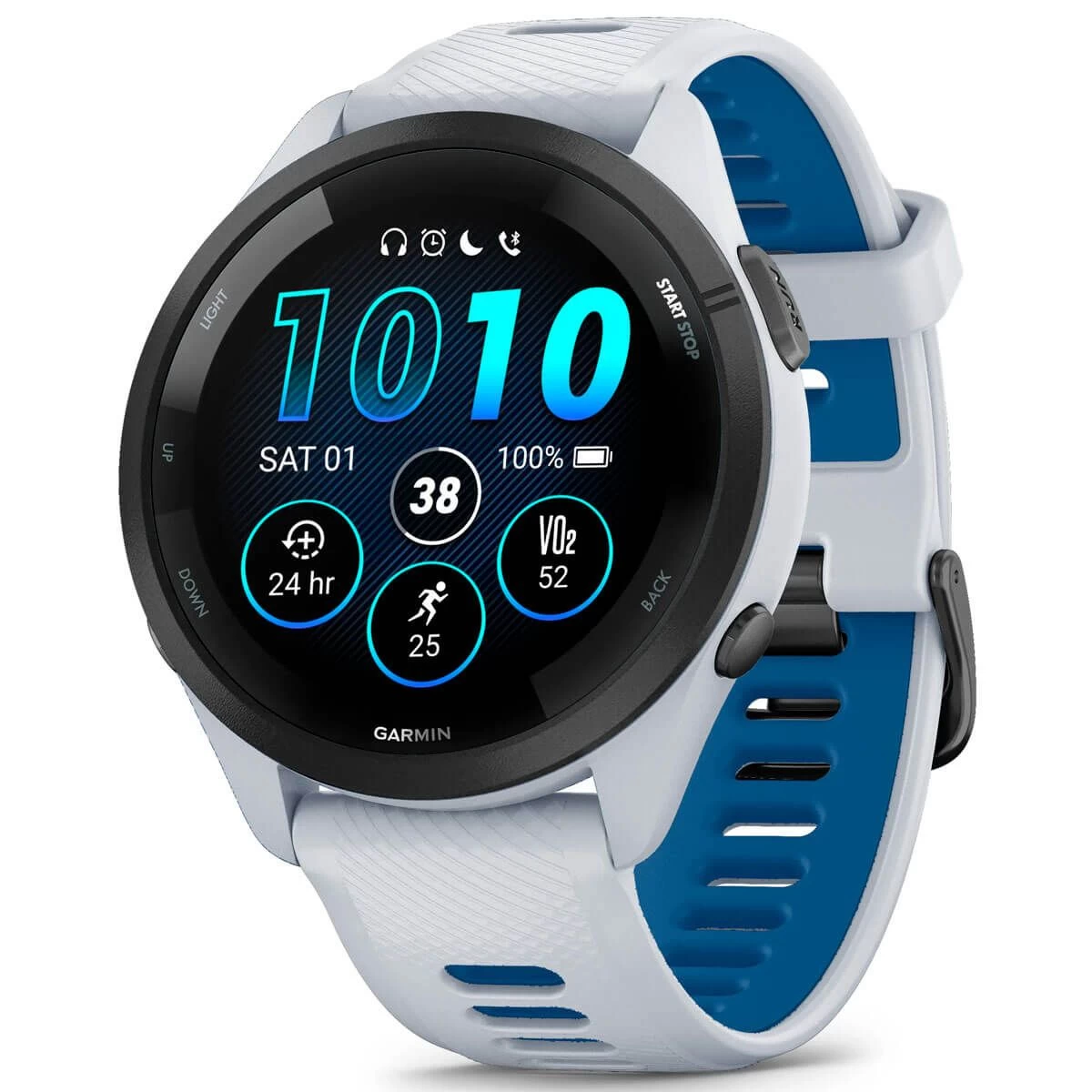 Garmin Forerunner 265 Black Bezel with Whitestone Case and Whitestone/Tidal Blue Silicone Band (010-02810-51)