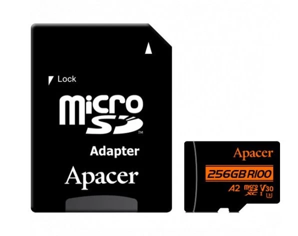 Карта пам'яті MicroSDXC 256GB UHS-I/U3 Class 10 Apacer (AP256GMCSX10U8-R) + SD адаптер (UA)
