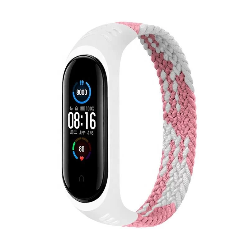 Ремінець BeCover Elastic Nylon Style для Xiaomi Mi Smart Band 5/Mi Smart Band 6 Size L Pink/White (706164) (UA)