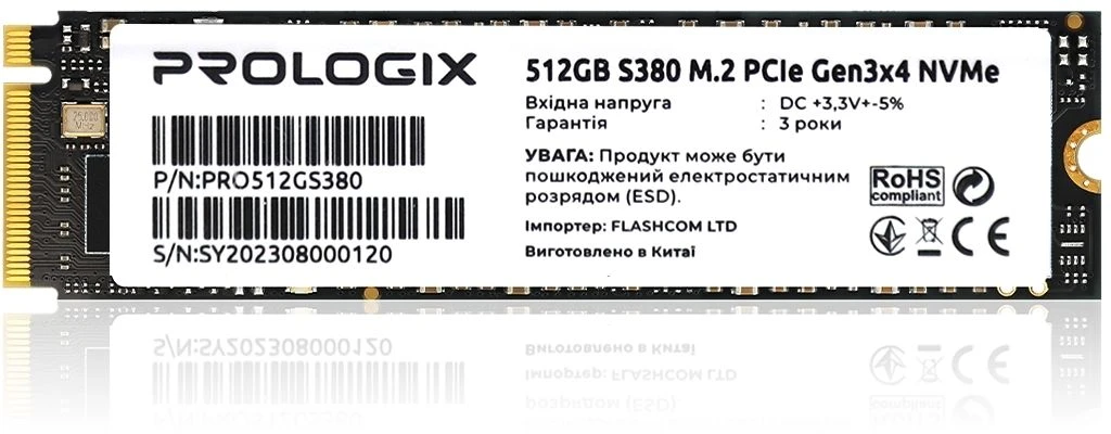 SSD диск 512GB Prologix S380 M.2 2280 PCIe 3.0 x4 NVMe TLC (PRO512GS380) (UA)