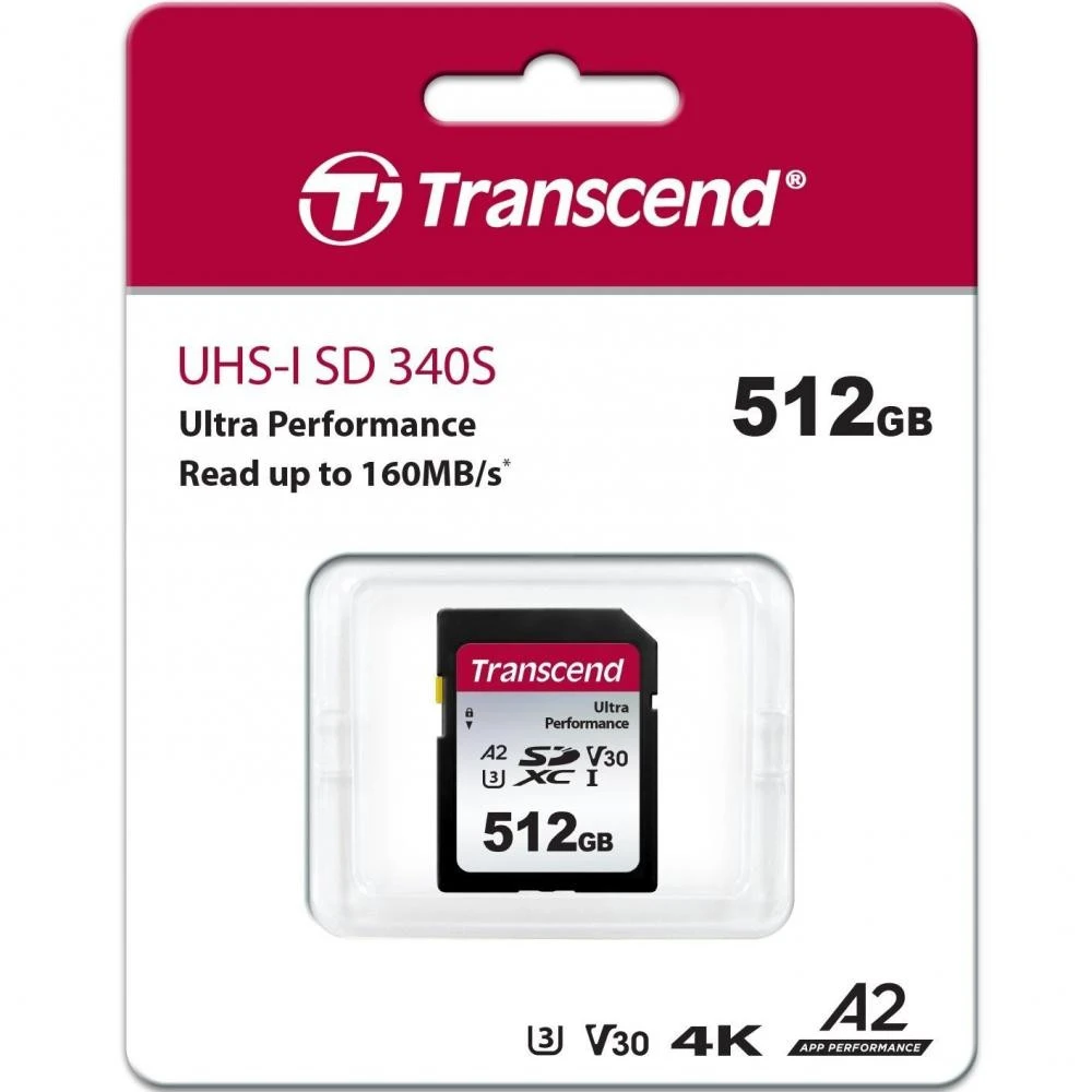 Карта памяти Transcend 512GB SD C10 UHS-I U3 A2 (TS512GSDC340S) (UA)