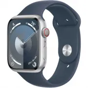 Apple Watch Series 9 GPS + Cellular 41mm Silver Alu. Case w. Storm Blue Sport Band - M/L (MRHW3)