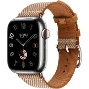 Apple Watch Hermès Series 9 GPS + Cellular, 41mm Silver Stainless Steel Case with Gold/Ecru Toile H Single Tour (MRQ43 / MTJG3)
