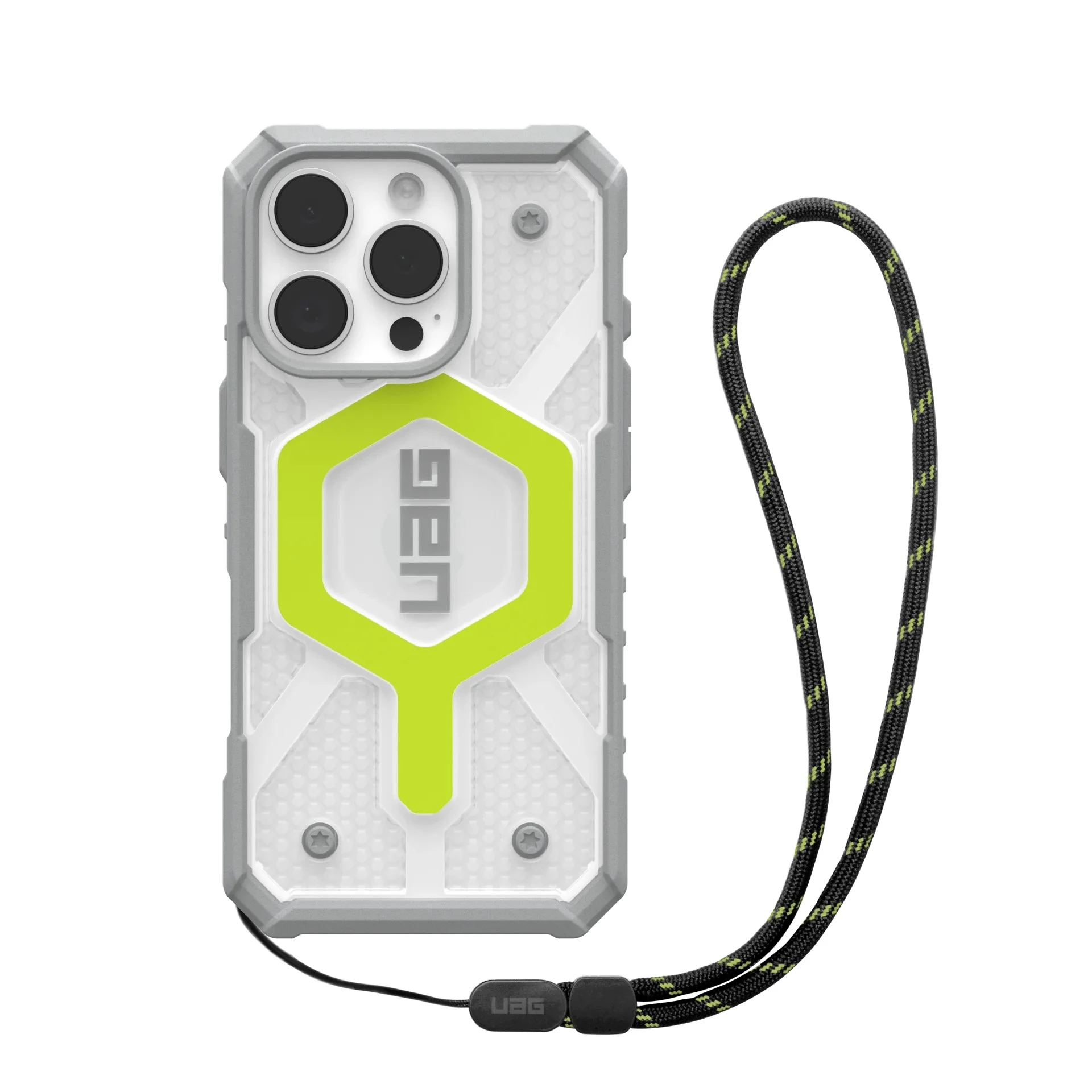 UAG Чохол+ремішок для iPhone 16 Pro, Pathfinder Clear Magsafe, Active Neon Lanyard (1144641BV01) (UA)
