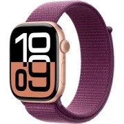 Apple Watch Series 10 GPS 46mm Rose Gold Aluminum Case w. Plum Sport Loop (MWWV3)