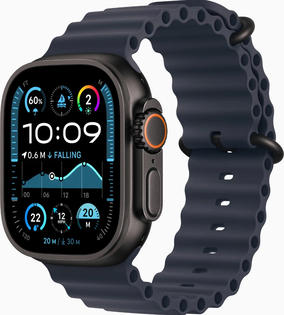 Годинники Apple Watch Ultra 2 GPS + Cellular 49mm Black Titanium Case w. Navy Ocean Band (MYTC3+MYPA3)