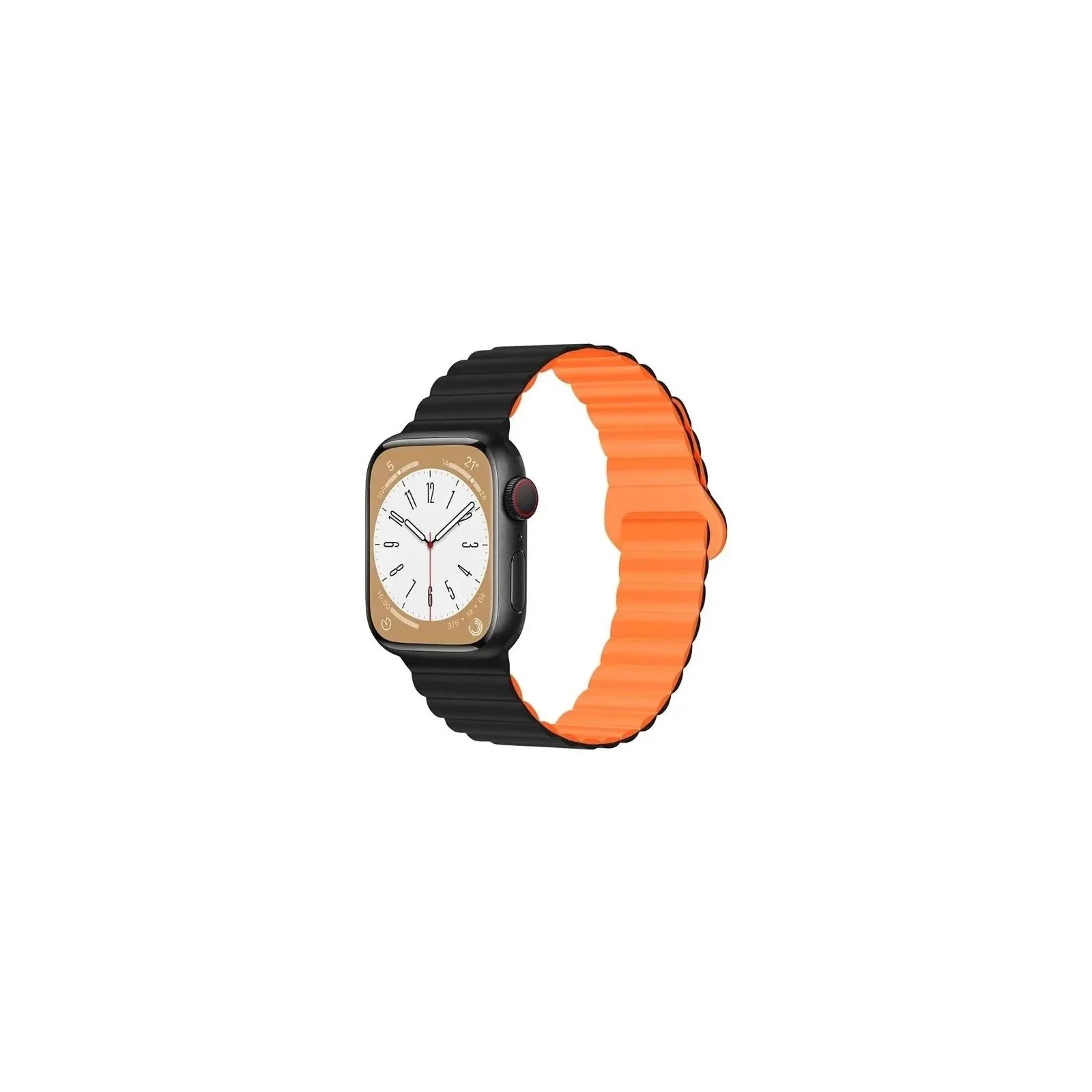 Ремешок для смарт-часов Drobak Silicone Magnetic Link для Apple Watch All Series Ultra 2 49/45/44/42mm Black Orange (898930) (UA)