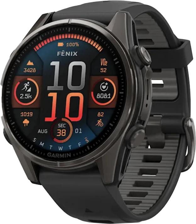 Спортивные часы Garmin Fenix 8 43mm AMOLED Sapphire Carbon Gray DLC Tit. w. Black/Pebble Gray S. Band (010-02903-21) (UA)