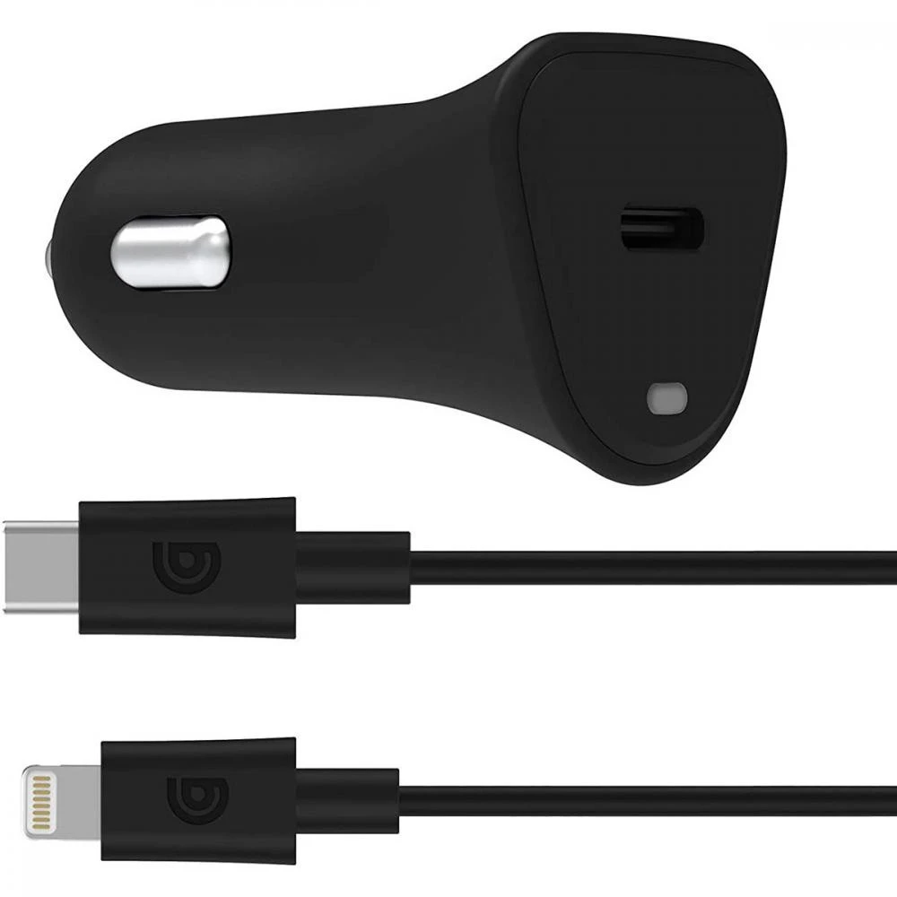 Автомобільний зарядний пристрій Griffin PowerJolt 18W USB-C PD + USB-C to Lightning (GP-083-BLK)