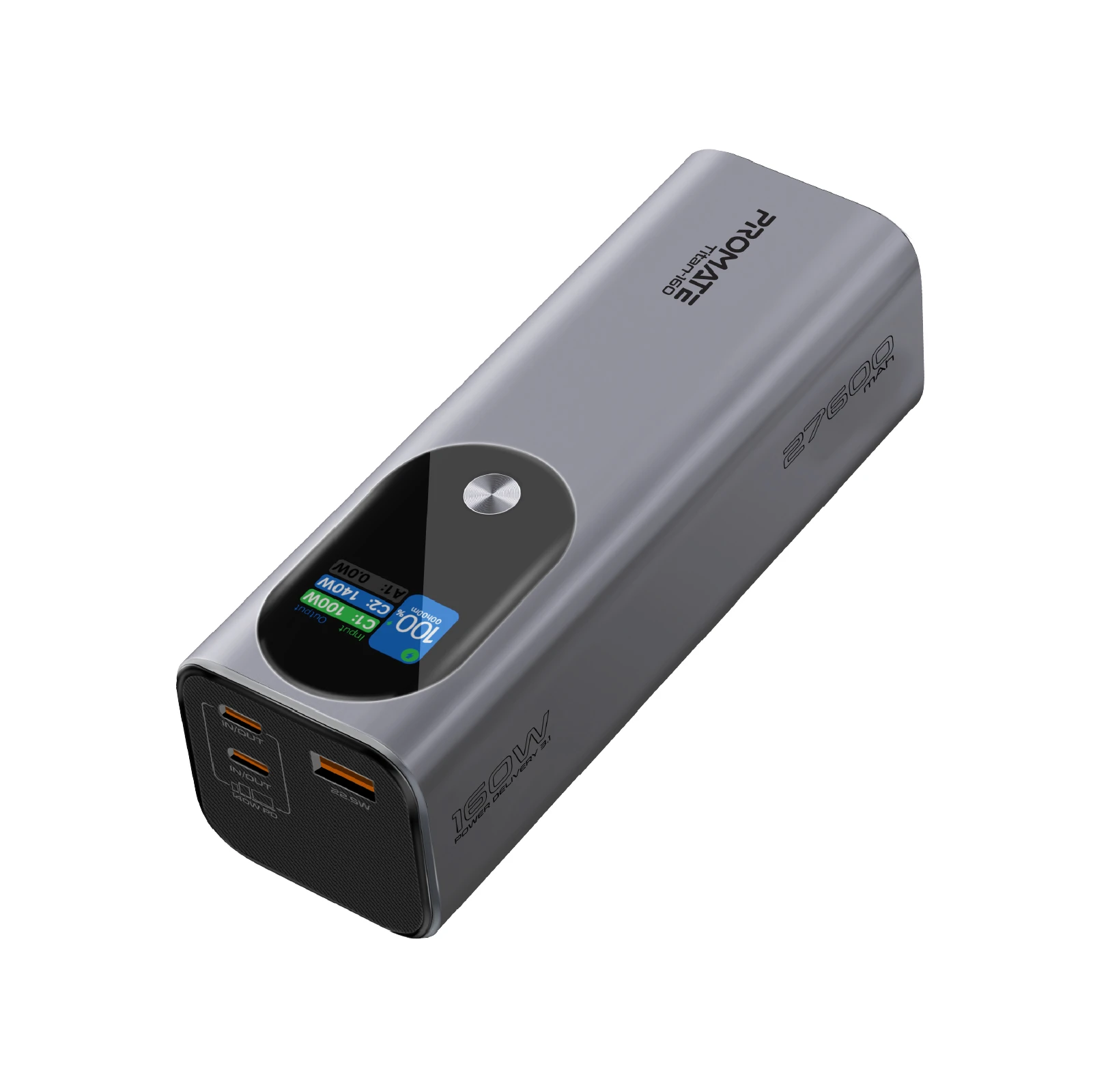 Мобільна батарея Promate Titan-160 140W 27600mAh Gray