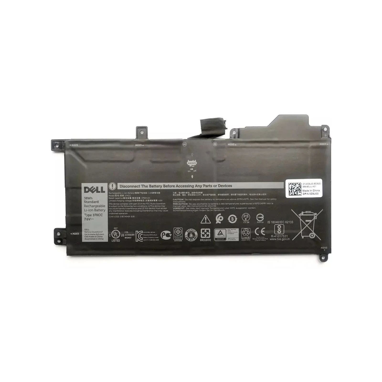 Аккумулятор для ноутбука Dell Latitude 7200 1FKCC, 5000mAh (38Wh), 2cell, 7.6V, Li-ion (A47812) (UA)