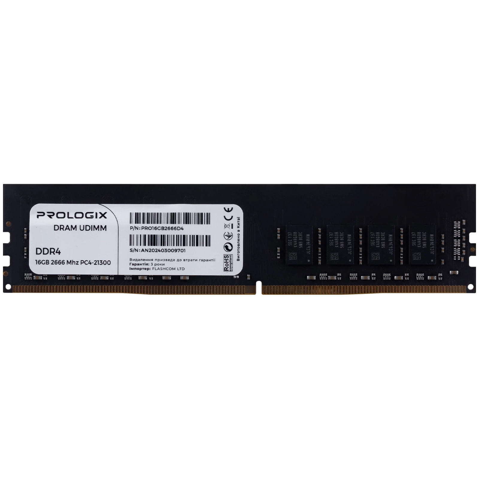 Оперативна пам'ять DDR4 16GB 2666 MHz Prologix (PRO16GB2666D4) (UA)