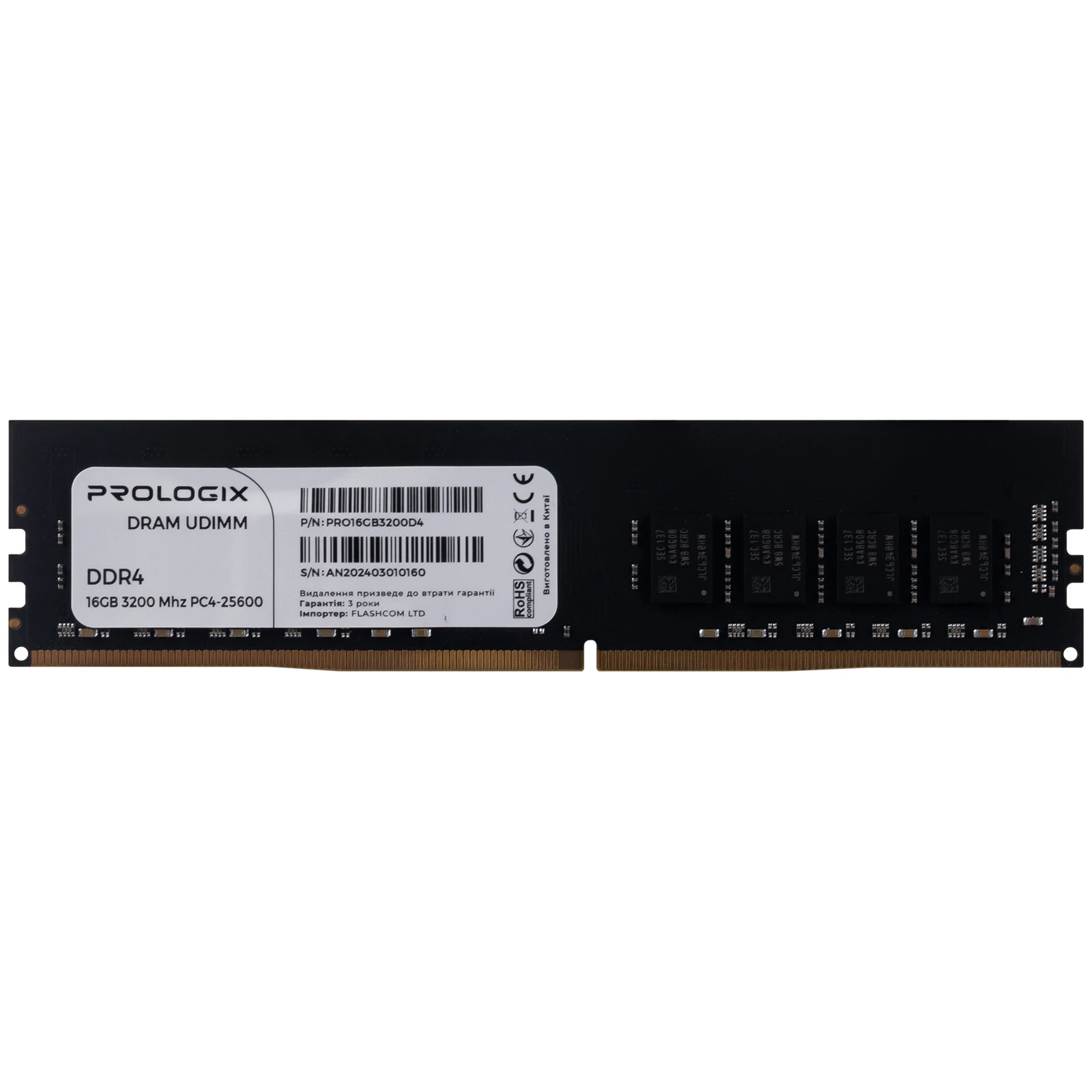 Оперативна пам'ять DDR4 16GB 3200 MHz Prologix (PRO16GB3200D4) (UA)
