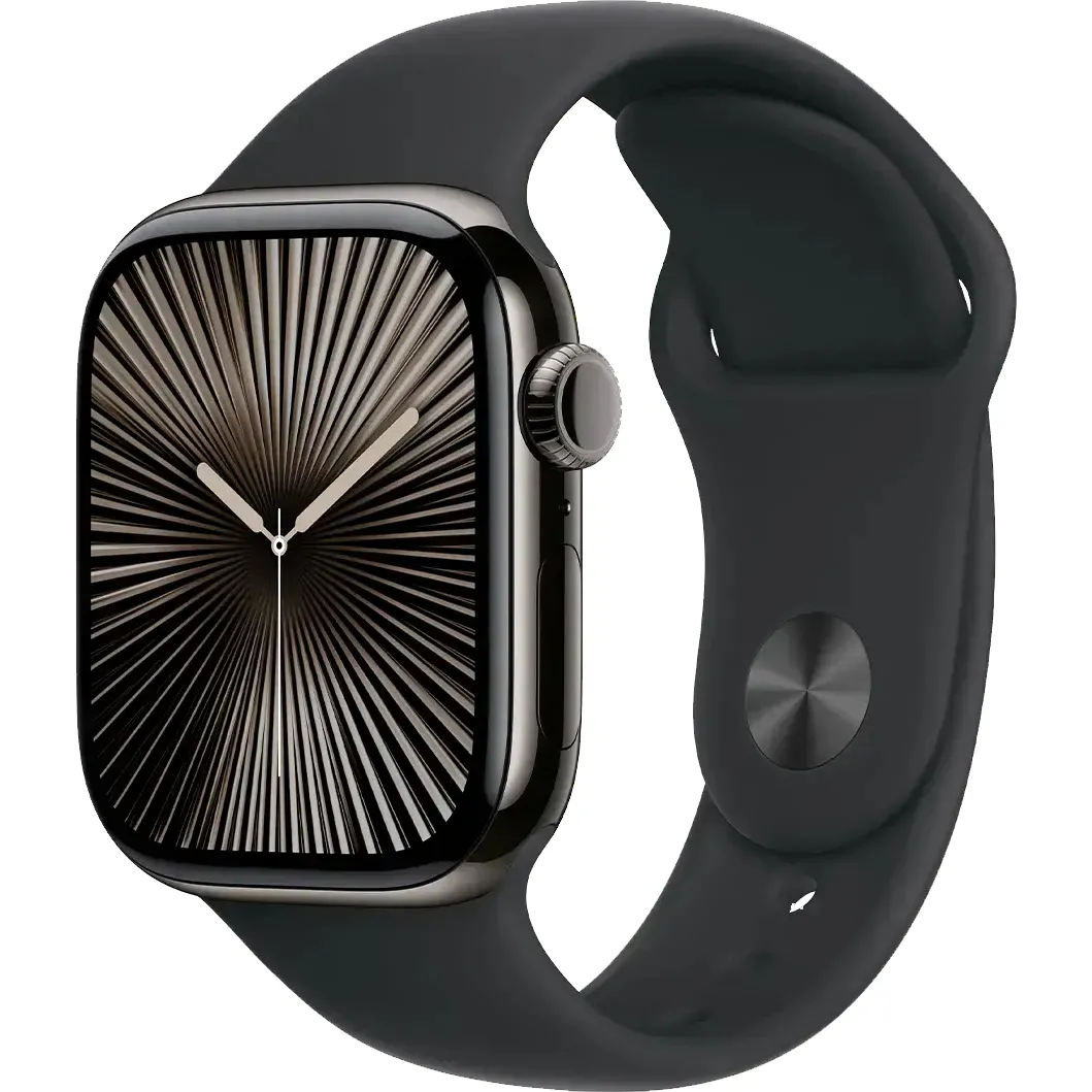 Годинники Apple Watch Series 10 GPS + Cellular 42mm Slate Titanium Case w. Black Sport Band - M/L (MWXH3)