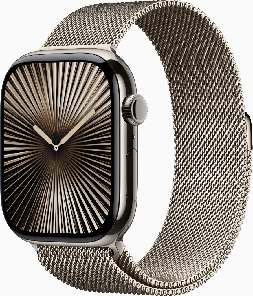 Годинники Apple Watch Series 10 GPS + Cellular 46mm Natural Titanium Case w. Natural Milanese Loop - S/M (MC7Q4)