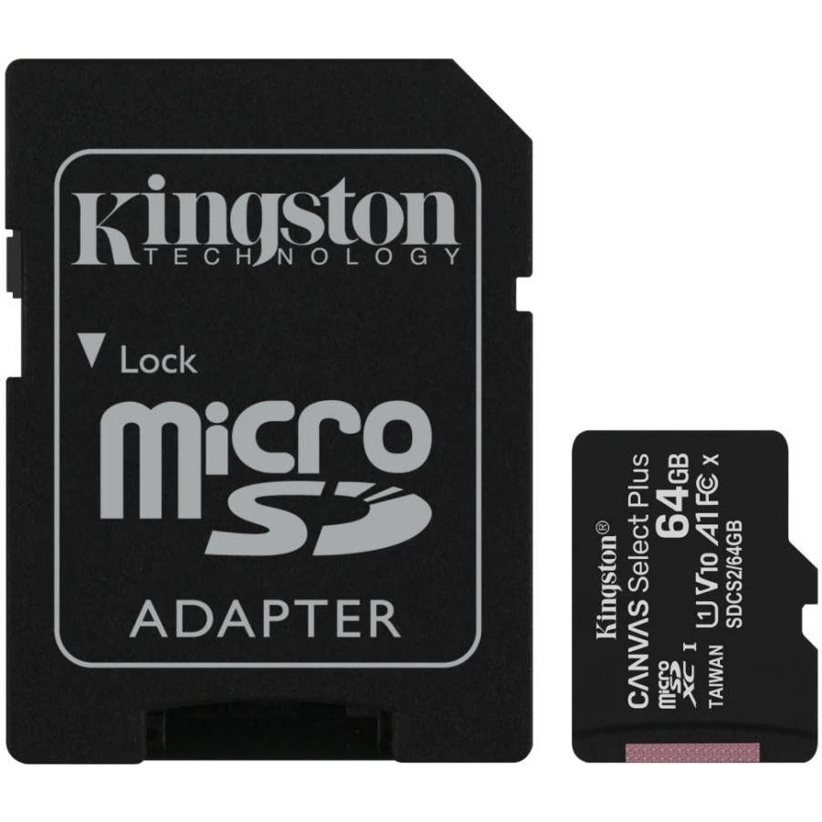 Карта пам'яті Kingston 64 GB microSDXC Class 10 UHS-I Canvas Select Plus + SD Adapter SDCS2/64GB (SDCS2/64GB-3P1A)