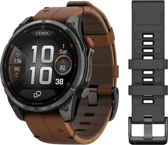 Смарт-часы Garmin Fenix 8 Pro 47 mm AMOLED Carbon Gray DLC Titanium with Chestnut Leather Band (010-03198-40)