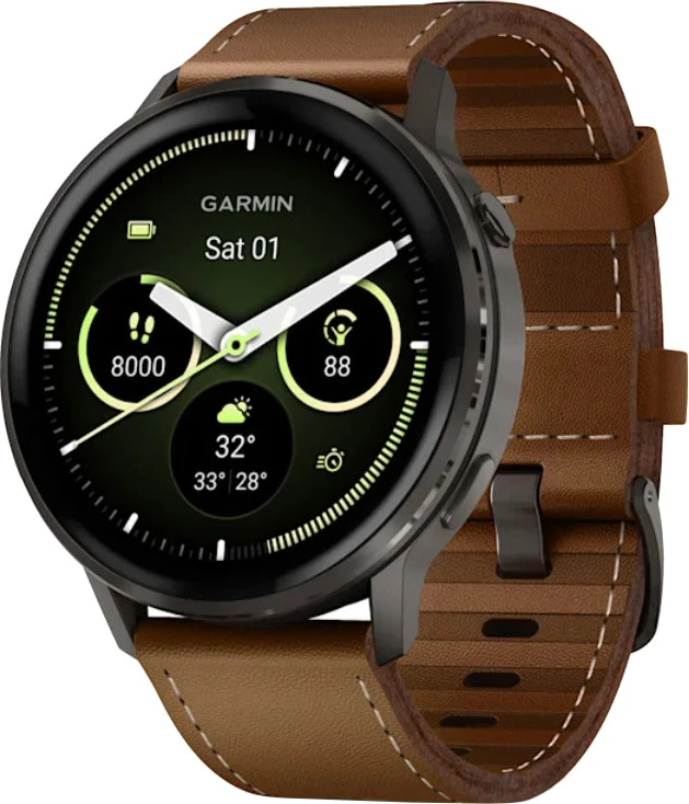 Смарт-часы Garmin Venu 4 45 mm Slate with Brown Leather Band (010-03014-03)