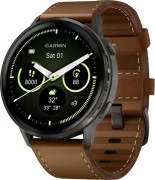 Смарт-годинники Garmin Venu 4 45 мм Slate з коричневим шкіряним ремінцем (010-03014-03)