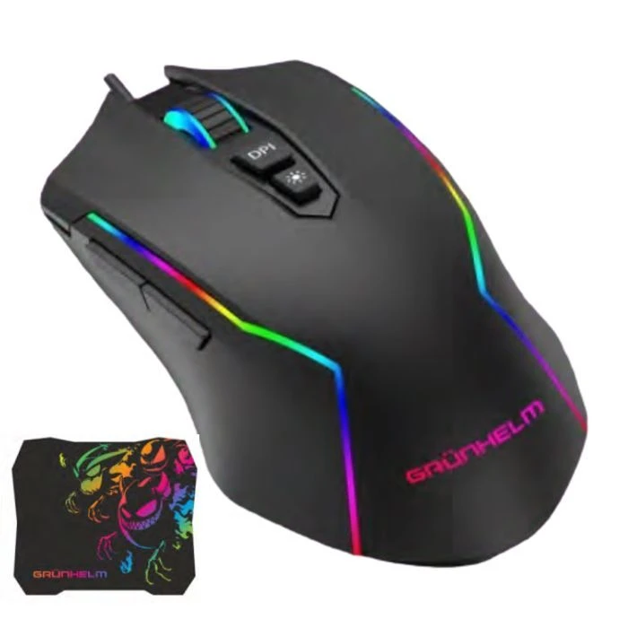 Миша Grunhelm MS-656WD RGB USB Black + mouse pad (126952) (UA)