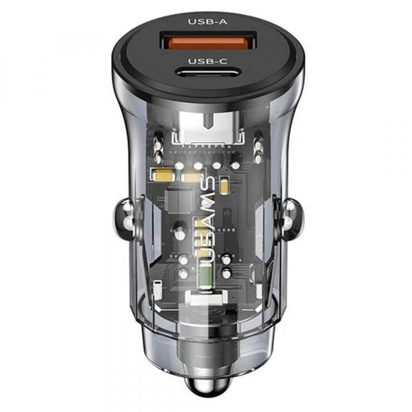USAMS US-CC164 C32 30W Dual USB Mini Transparent Car Charger Black (CC164CC01)