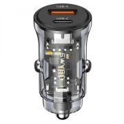 USAMS US-CC164 C32 30W Dual USB Mini Transparent Car Charger Black (CC164CC01)