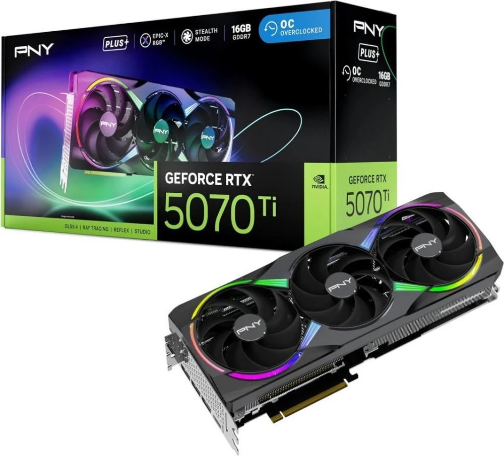 Видеокарта PNY GeForce RTX 5070 Ti EPIC-X RGB Overclocked Triple Fan Plus (VCG5071T16TFXXPB1-O)